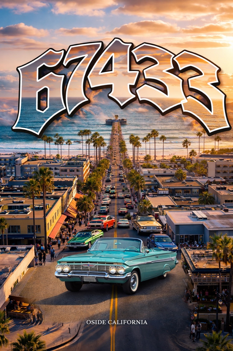 67433 Oside artwork looking down Mission Avenue to the Oceanside pier